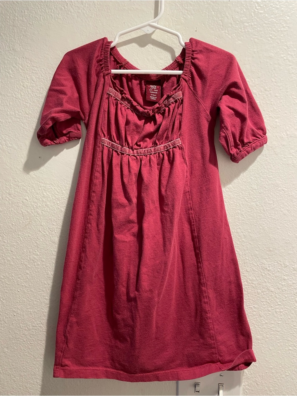 BabyGap Red Jersey Knit Empire Waist Dress with Velvet Bow Trim